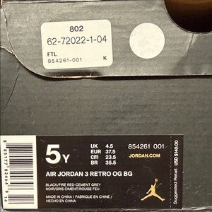 Jordan 3 Retro OG BG in Black and Red